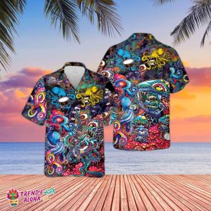 Funny Octopus Hawaiian Shirt, Colorful Octopus Love Music Shirt, 3D Octopus Lover Shirt, Funny Octopus Playing Guitar Shirt
