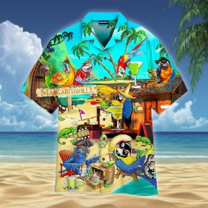 Funny Parrot In Summer Beach Party Hawaiian Shirt For