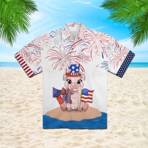 Funny Pig American Flag Firework Trendy Hawaiian Shirt For KLA Shirt