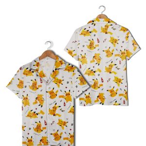 Funny Pikachu Pattern Pokemon Hawaiian Shirt, Unisex Summer Beach Casual Shirt Short Aloba Vibe