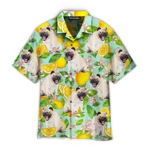 Funny Pug Dog Lemon Tropical Pattern Hawaiian Shirt