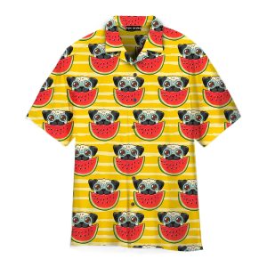 Funny Pug In Sunglasses Eating Watermelon Trendy Hawaiian Shirt For KLA Shirt