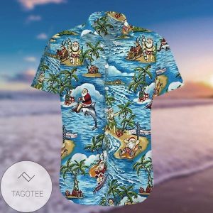 Funny Santa Claus Surfing Dolphin Summer Hawaiian Shirts