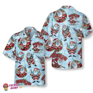 Funny Santa Claus With Machine Gun Christmas Hawaiian Shirt, Funny Santa Claus Hawaiian Shirt