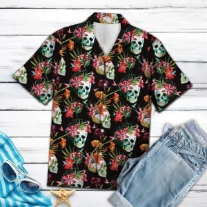 Funny Skull Into Tropical Jungle Trendy Hawaiian Shirt, Short Sleeve Hawaiian KLA Shirt For Men