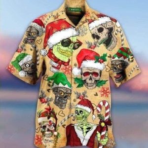 Funny Smiling Skull In Santa Hat Christmas Trendy Hawaiian Shirt, Short Sleeve Hawaiian KLA Shirt
