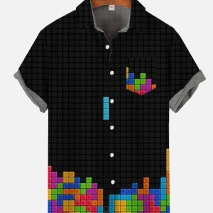 Funny Tetris Falls Rainbow Printing Hawaiian Short Sleeve KLA Hawaiian Shirt