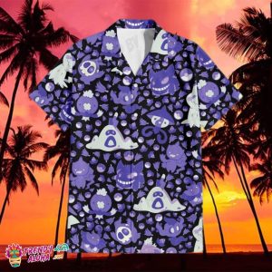Gengar Ghost Print Fun Hawaiian Themed Beach Shirt