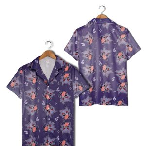 Gengar Pattern Ghost Poison Pokemon Hawaiian Shirt, Spooky Ghost