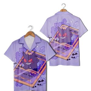 Gengar Purple Pokemon Hawaiian Shirt KLA Anime Gastly Shirt Pokemon Newest Collection