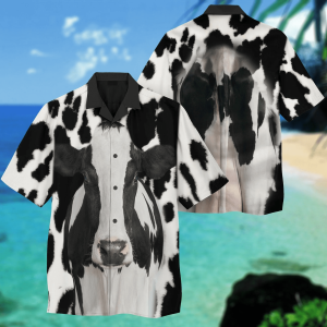 Geometric Cow Pattern Tropical Hawaiian Shirt for Bovine Fans