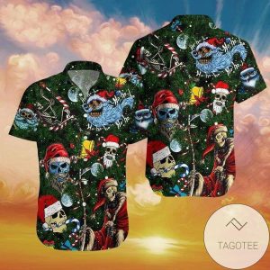 Get Here Christmas Ho Ho Ho Santa Skull Green Hawaiian Shirts