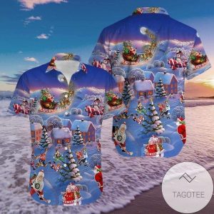 Get Here Hockey And Santa Claus Christmas Unisex Hawaiian Shirt