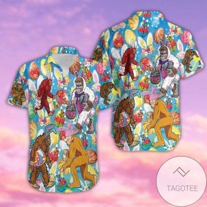 Get Now Blue Bigfoot Carrying Eggs Happy Easter Day Unisex Hawaiian Shirts
