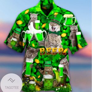 Get Now Funny Cat WitBeer On Saint Patricks Day Hawaiian Shirts