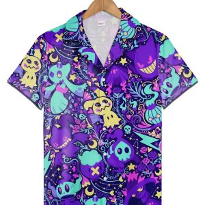 Ghost Pokemon Hawaiian Shirt Mimi Ghost Summer KLA Set Paisley Pattern