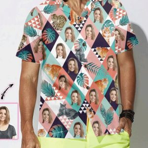 Girlfriend Face Tropical Cat Custom Trendy Hawaiian Shirt, Beach Party Matching Shirt For Men/Women, KLA Couple Shirt, KLA Shirt Funny.