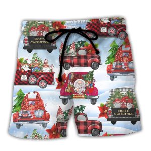 Gnome And Christmas Truck Merry Xmas Trendy KLA Hawaiian Beach Shorts