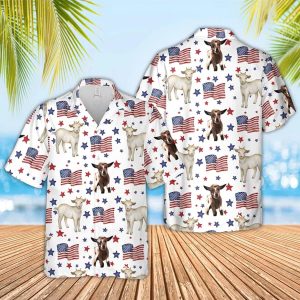 Goat American Flag Pattern Trendy Hawaiian Shirt, Funny Cow Trendy Hawaiian Shirt, 4Th Of July Trendy Hawaiian Shirt