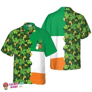 Gold Coins Shamrock Saint Patrick’s Day Irish Ireland Flag Hawaiian Shirt