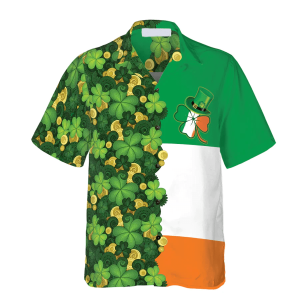 Gold Coins Shamrock Saint Patrick’s Day Irish Ireland Flag Trendy Hawaiian Shirt