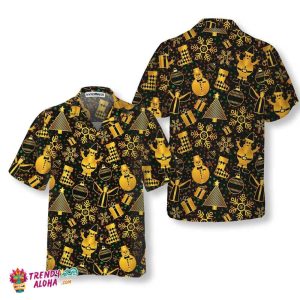 Golden Christmas Elements Hawaiian Shirt, Funny Christmas Shirt For Men, Best Xmas Gift Idea