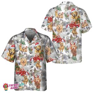 Golden Retriever On Christmas Hawaiian Shirt, Golden Retriever Christmas Shirt, Christmas Gift For Golden Retriever Lover