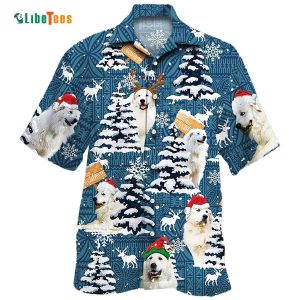 Great Pyrenees Christmas Joy in Blue Tribal Hawaiian Shirt