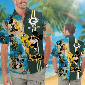 Green Bay Packers Mickey Name Personalized Short Sleeve Button Up Tropical Hawaiian Shirt