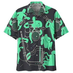Green Drum Hawaiian Shirt For Men, Funny Drummer Gift, Drums Player Shirt, Drums Player Gift
