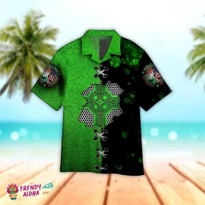Green Irish St Patrick Celtic Knot Hawaiian KLA Beach Shirt