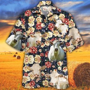 Green Plaid Charolais Cattle Hawaiian Shirt for Cow Enthusiasts