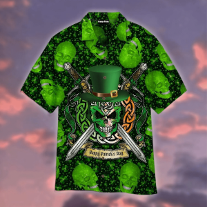 Green Skull Saint Patricks Day Hawaiian Shirt For