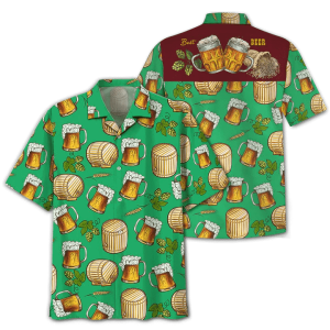 Green Theme Beer Wooden Barrel Trendy Hawaiian Shirt, Summer KLA Hawaii Shirt For Men Women