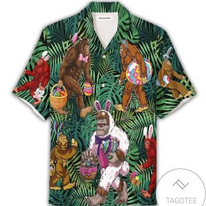 Green Tropical Bigfoot Happy Easter Day Unisex Hawaiian Shirts