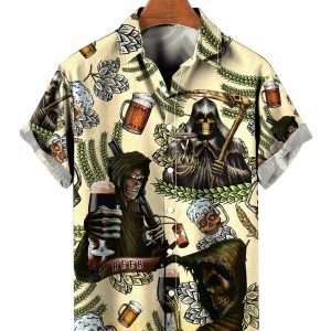 Grim Reaper Skull Beer Short Sleeve Shirt