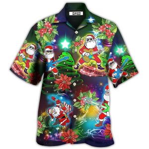 Guitar Music Santa So High Christmas Hawaiian Shirt