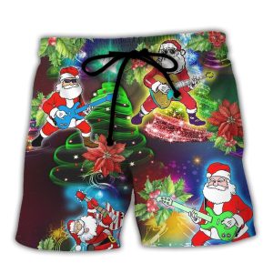 Guitar Music Santa So High Christmas Trendy KLA Hawaiian Beach Shorts