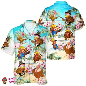 Guitar Turkey Thanksgiving Unisex Hawaiian Shirt with Pumpkin Motif