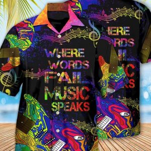 Guitar Where Music Speaks – Trendy Hawaiian Shirt, Tropical Hawaii Shirt, KLA Short Sleeve Button Down, Hawaiian Set Gift, Funny Trendy Hawaiian Shirt.
