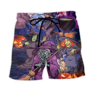 Halloween Funny Witch Pumpkin In The Magic Forest Trendy KLA Hawaiian Beach Shorts
