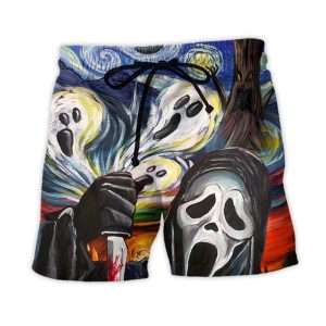 Halloween Ghost Scream Starry Night Funny Boo Art Style Trendy KLA Hawaiian Beach Shorts