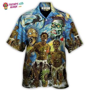 Halloween Zombie Crazy Starry Night Funny Boo Art Style Hawaiian Shirt – Trendy KLA