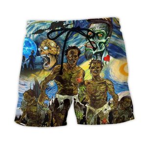 Halloween Zombie Crazy Starry Night Funny Boo Art Style Trendy KLA Hawaiian Beach Shorts