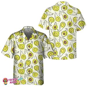 Hand Drawn Avocado Pattern Hawaiian Shirt, Funny Avocado Shirt, Short Sleeve Avocado Print Shirt