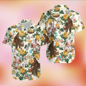 Happy Easter Bunny Bigfoot Hunting Eggs Hawaiian Shirts KLA Hawaii Shirt KLA Shirt For Summer