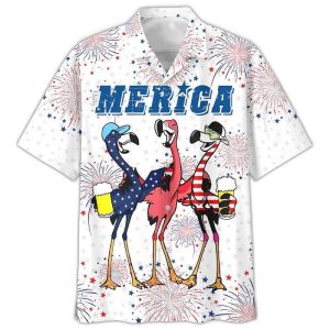Happy Independence Day Flamingo Celebration All Printed 3D Hawaiian Shirt