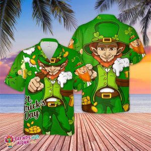 Happy St Patrick Day 17 Gold Hawaiian Shirt, St. Paddy’s Holiday, KLA Beach Shirt Hawaii Shirt, Irish Shamrock Hawaiian Shirt