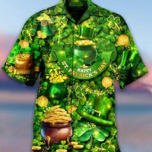 Happy St. Patrick’s Day Hawaiian Shirt – Men’s Casual Happy St. Patrick’s Day Hawaiian Shirt