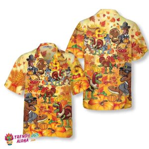 Happy Thanksgiving Dinosaurs T Rex Thanksgiving Hawaiian Shirt, Funny Dinosaur Hawaiian Shirt For Dinosaur Lover